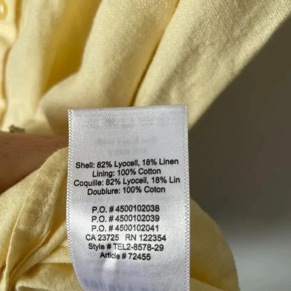 Aritzia Sunday  Best Linen Lyocell Blend Makenna Romper Pastel Yellow Sz Medium - Picture 7 of 7